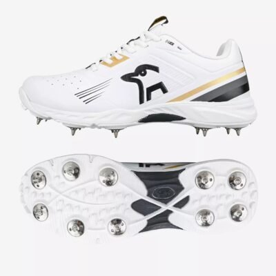 KOOKABURRA KC 3.0 SPIKE CRICKET SHOE WHITE/GOLD Senior SIZE ( 7-11)