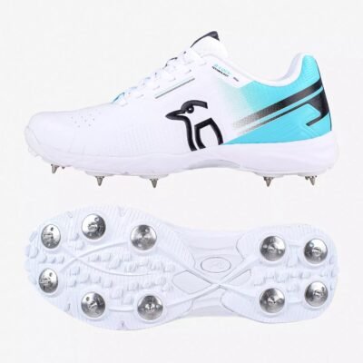 KOOKABURRA KC 3.0 SPIKE CRICKET SHOE WHITE/AQUA Junior SIZE ( 3-6)
